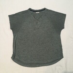 maurices Womens Green Heathered Lace Up Short Sleeve Tunic Top Size 1